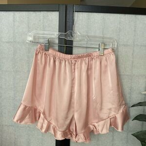 Adorable Comfy Women M Pink Satin Ruffled Leg Sleep Shorts Pajama Bottoms